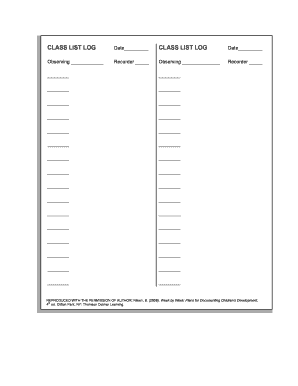 Class List Log Template