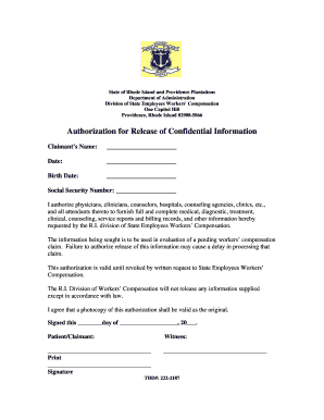 Rhode Island Workers' Compensation Authorization Form