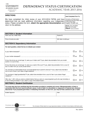 Dependency Status Certification Form