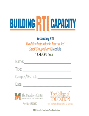 Secondary RTI Teacher-Led Small Group Instruction Form