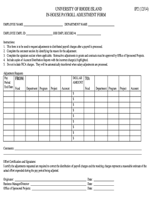 IN-HOUSE PAYROLL ADJUSTMENT FORM