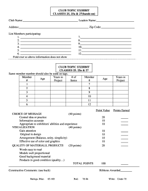 Club Topic Exhibit Form