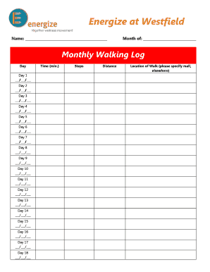 Monthly Walking Log