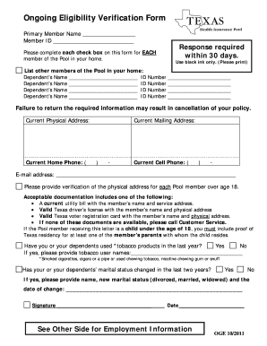 Ongoing Eligibility Verification Form