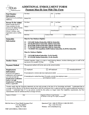 Texas Health Insurance Pool Add Enrollment Form