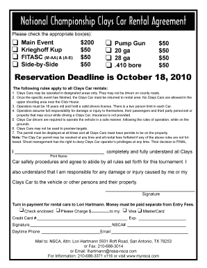 National Championship Clays Car Rental Agreement - nssa-nsca