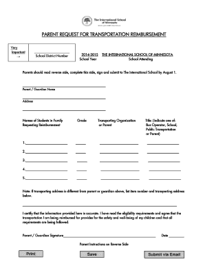 Parent Request for Transportation Reimbursement
