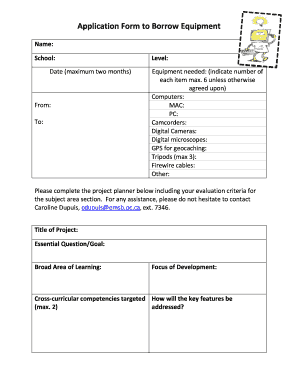 Application Form to Borrow Equipment