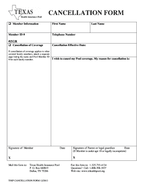 Texas Health Insurance Pool Cancellation Form