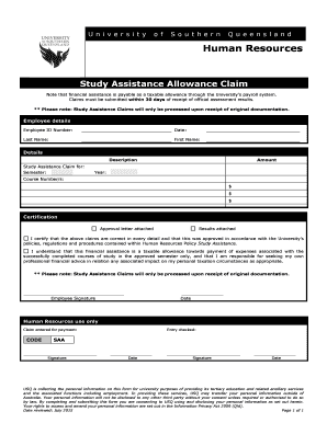University of Southern Queensland Study Assistance Allowance Claim