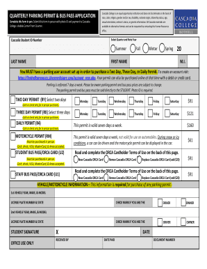 Cascadia College Quarterly Parking Permit & Bus Pass Application