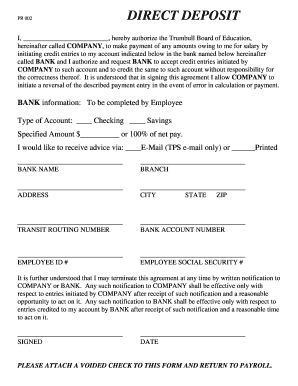 Direct Deposit Authorization Form