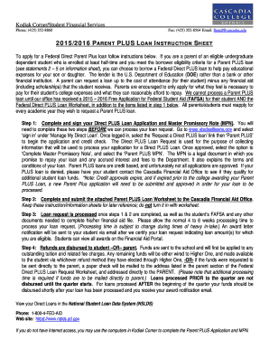 2015-2016 Parent PLUS Loan Worksheet