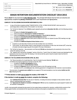 GRADE RETENTION DOCUMENTATION CHECKLIST 2014-2015