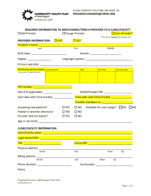 Provider Add/Change/Term Form