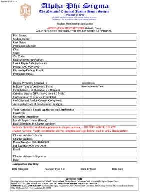 Alpha Phi Sigma Student Membership Application