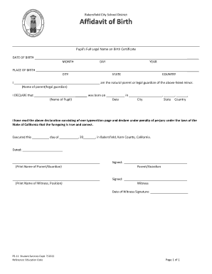 California Affidavit of Birth