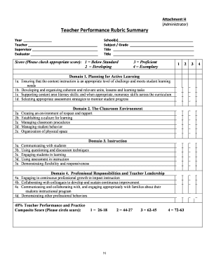 Teacher Performance Rubric Summary