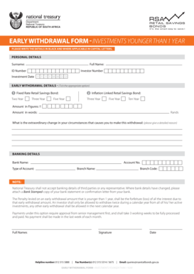 Early Withdrawal Form - Investments Younger Than 1 Year
