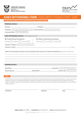 South Africa Early Withdrawal Form for Investments