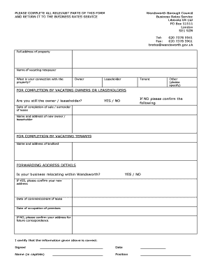 Police memorandum format - Business Rates - Vacating Occupier Form - wandsworth gov