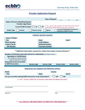 ECBH Provider Application Request