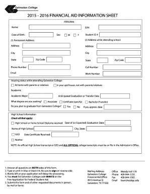 2015-2016 Financial Aid Information Sheet