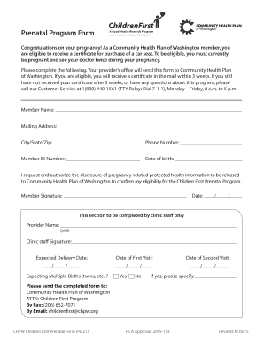 ChildrenFirst Prenatal Program Form