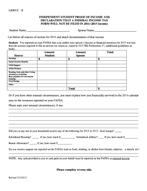 Independent Student Proof of Income Declaration