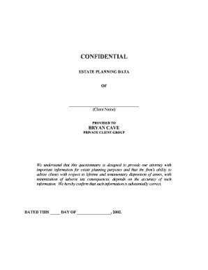 Estate Planning Data Sheet