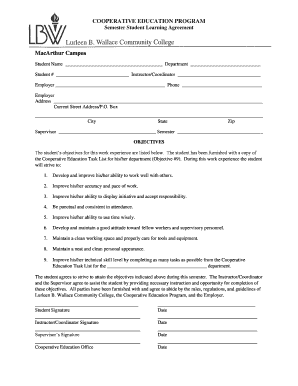 Cooperative Education Program Student Learning Agreement