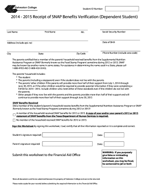 SNAP Benefits Verification Form