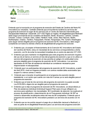 Responsabilidades del participante - Exención de NC Innovations