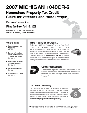 Michigan Homestead Property Tax Credit Claim