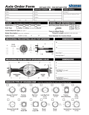 Axle Order Form
