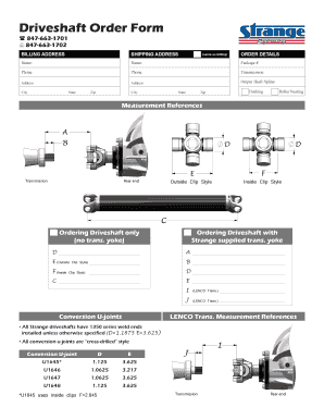 Driveshaft Order Form