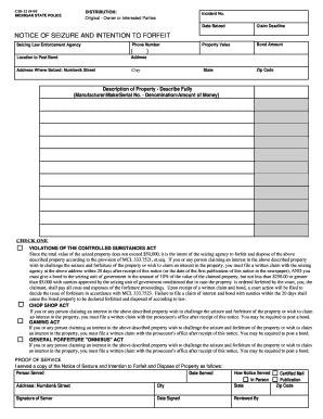 Michigan Seizure and Forfeiture Notice