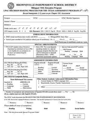 Texas Assessment Program LPAC Decision Form