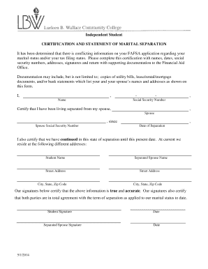 Independent Student Certification and Statement of Marital Separation