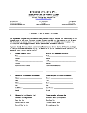 Confidential Divorce Questionnaire