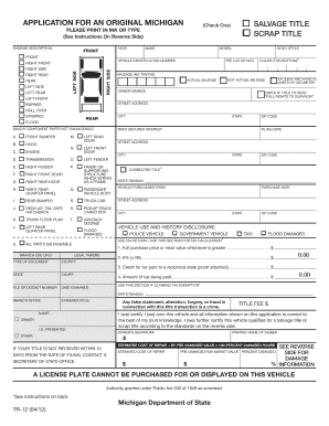 Michigan Salvage or Scrap Title Application