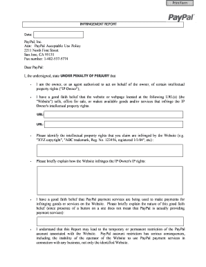 PayPal Infringement Report