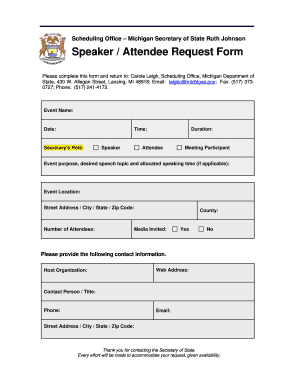 Michigan Secretary of State Speaker Attendee Request Form