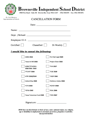 Brownsville ISD Cancellation Form