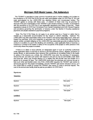 Michigan HUD Model Lease Pet Addendum