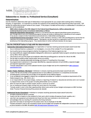 Subawardee vs. Vendor vs. Consultant Determination Checklist