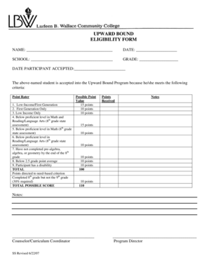 Upward Bound Eligibility Form