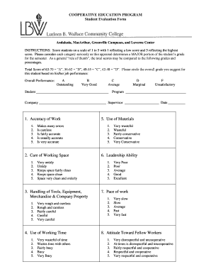 Cooperative Education Program Student Evaluation Form