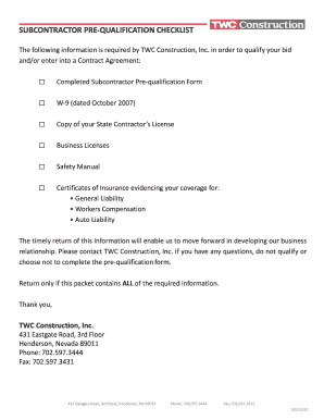 Subcontractor Pre-Qualification Form