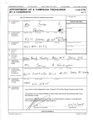 Texas Campaign Treasurer Appointment Form CTA